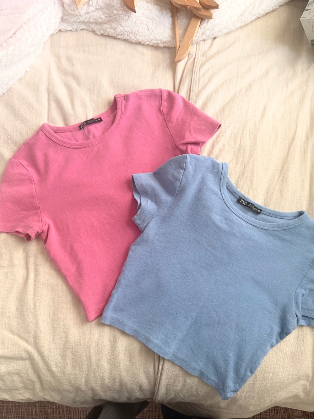 Zara Pink & Light Blue Short Sleeve Crop Tees